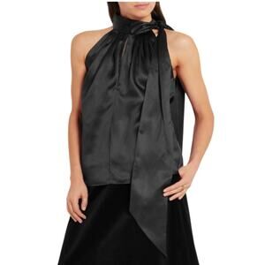 Saint Laurent SS16 Lustrous Silk Halter neck Top Black FR 34 Neck tie Sleeveless